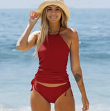 Tankini Halter Rojo Cintura Baja