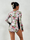 Monokini Manga Larga Blanco con Rosas