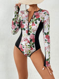 Monokini Manga Larga Blanco con Rosas