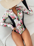 Monokini Manga Larga Blanco con Rosas