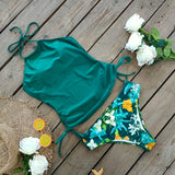 Tankini Halter Verde Bottom Floreado