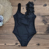 Monokini Tirantes con Adorno tipo Pluma Negro