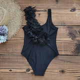 Monokini Tirantes con Adorno tipo Pluma Negro