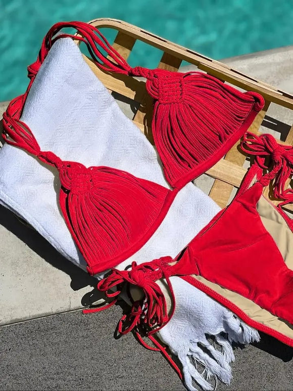 Bikini Rojo Trenzado Cintura Baja