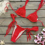 Bikini Rojo Trenzado Cintura Baja