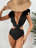 Monokini Negro Escote Cruzado Argolla