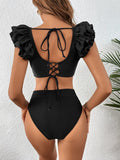 Monokini Negro Escote Cruzado Argolla