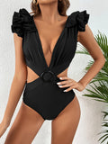 Monokini Negro Escote Cruzado Argolla