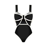 Conjunto Monokini Negro con Moña y Falda Blanca Puntos