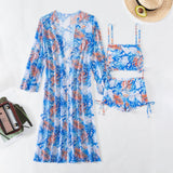 Conjunto de 3 piezas short, top halter y salida color azul