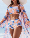 Conjunto de 3 piezas short, top halter y salida color peach