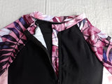 Monokini manga corta short largo flores moradas