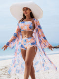 Conjunto de 3 piezas short, top halter y salida color peach