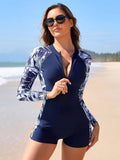 Monokini manga larga short palmeras azul