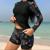 Tankini Manga larga short negro con lycra hojas