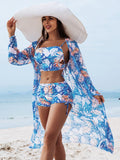 Conjunto de 3 piezas short, top halter y salida color azul