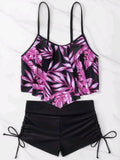 Tankini de Tirantes Blusa Morada Short Negro