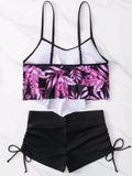 Tankini de Tirantes Blusa Morada Short Negro