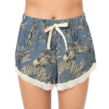 Short de Pijama con Encaje  Selva Aves Azul