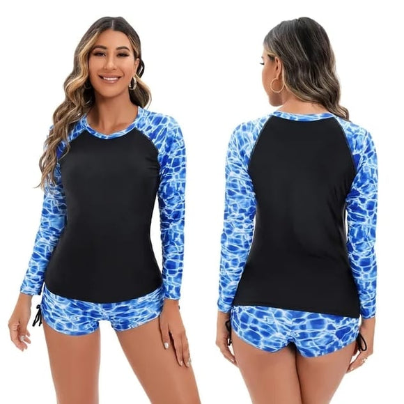 Tankini Manga Larga y Short Azul y Agua (Oferta)