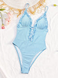 Monokini Sky Blue con vuelos tela texturizada