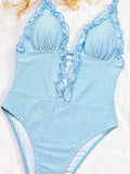 Monokini Sky Blue con vuelos tela texturizada