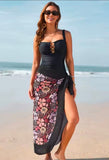 Monokini negro con falda con cuentas doradas