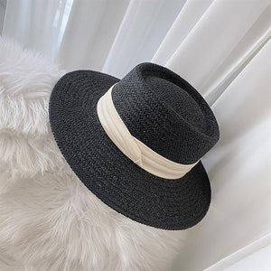 Sombrero de Paja Negro con Cincho Blanco