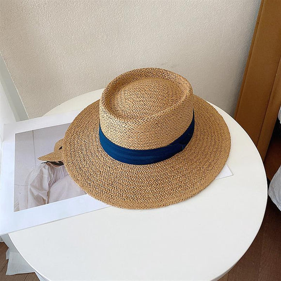 Sombrero de Paja Café con Cincho Azul