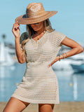 Salida Vestido Beige Manga Corta Círculos