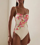 Conjunto Monokini y falda blanco flores rosa