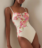Conjunto Monokini y falda blanco flores rosa