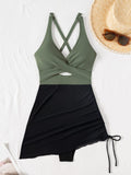 Monokini verde corte de falda negra