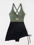 Monokini verde corte de falda negra