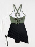 Monokini verde corte de falda negra