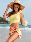 Bikini blusa un hombro flor con falda amarillo