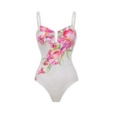 Conjunto Monokini y falda blanco flores rosa