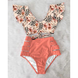 Bikini Cintura Alta Abierto Peach Floreado