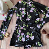 Monokini Short Manga larga Negro Flores