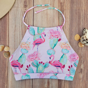 Top de Bikini Cuello Halter DESIRE Flamingos y Cactus Niña