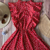 Vestido Corto Rojo con Corazones Blancos