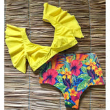 Bikini Cintura Alta Floreado Top Amarillo