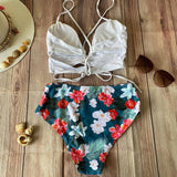 Bikini Cintura Alta Aqua Floreado Top Blanco