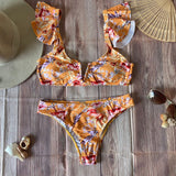 Bikini Amarillo Escote en V Floreado