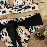 Bikini Cinta Negra Leopardo Rosa