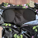 Monokini Short Manga larga Negro Flores