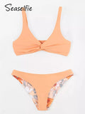 Bikini Peach Floreado Cintura Baja Reversible