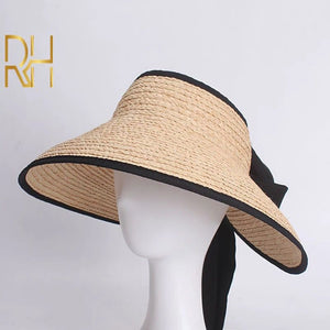 Sombrero Visera Ancha de Paja con Moña