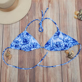 Top Bikini de Triángulo DESIRE Blanca Rosas Azules