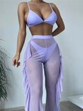 Conjunto Bikini y Pantalón pierna alta Lila